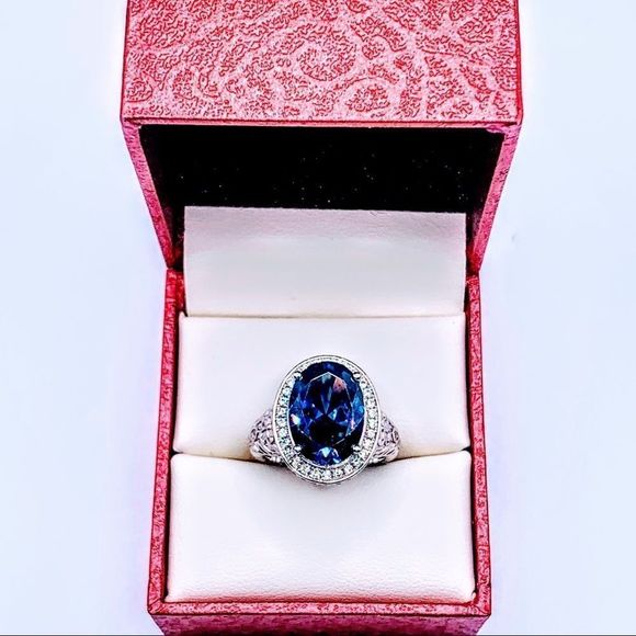 BNIB! BERRICLE STERLING SILVER OVAL SIMULATED SAPPHIRE RHODIUM PLTD RING- SIZE 6 - Picture 11 of 15